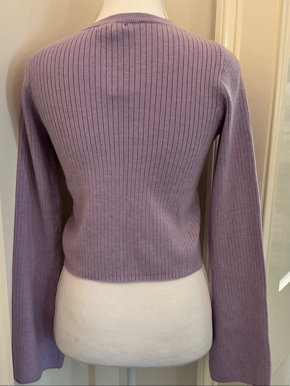 Lilac Ribbed Button-Front Women's Sweater - Picture 2 of 6